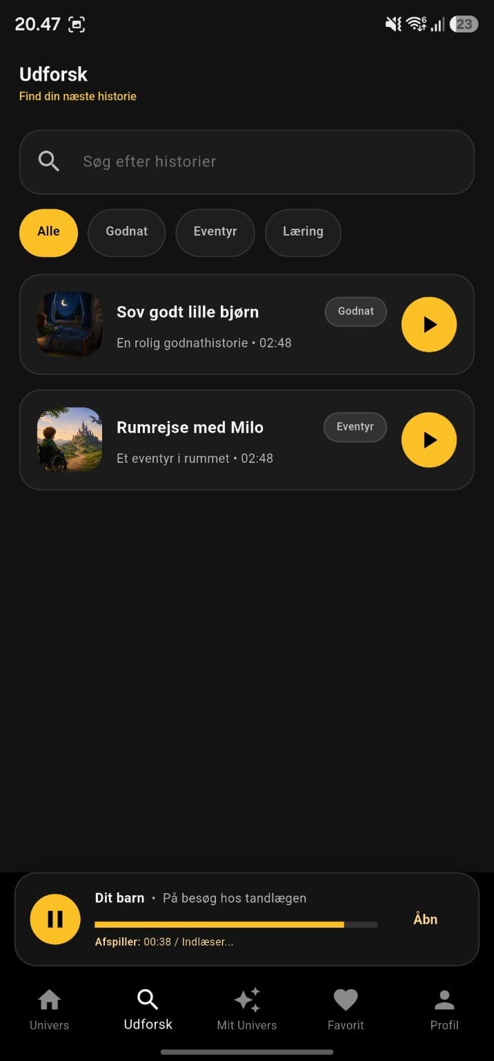 Udforsk historier og kategorier i YUNIVS
